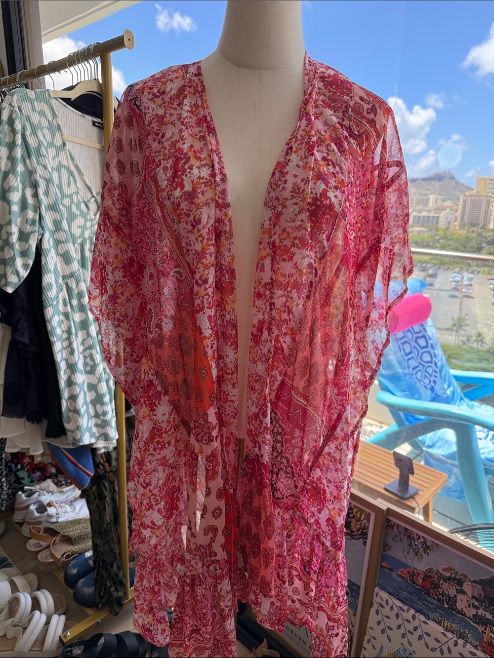 Umgee Pink Floral Sheer Chemise with Multicolor Accents